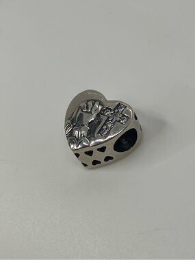 925 Prayer Praying Hands Heart Shaped Sterling Silver & CZ Stone Charm